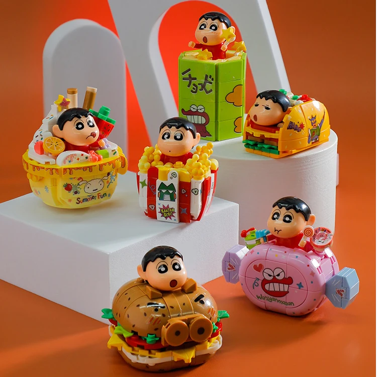 贝乐迪正版蜡笔小新积木美味点心系列儿童新食玩盲盒送女生礼物