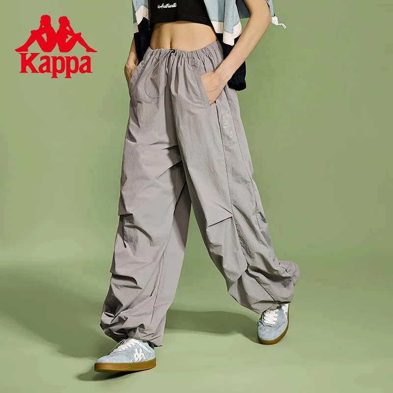 kappa卡帕伞兵裤男女中腰微喇叭运动长裤宽松显瘦休闲裤KPDFCAY02