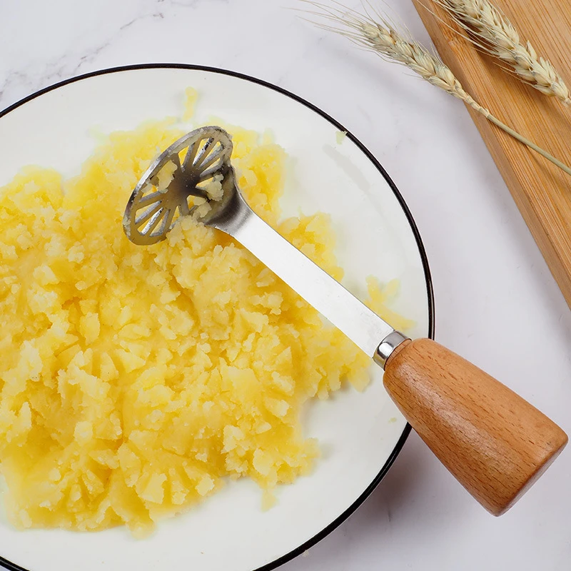 新可立木柄创意加厚430不锈钢压薯器土豆泥多功能宝宝辅食捣碎器