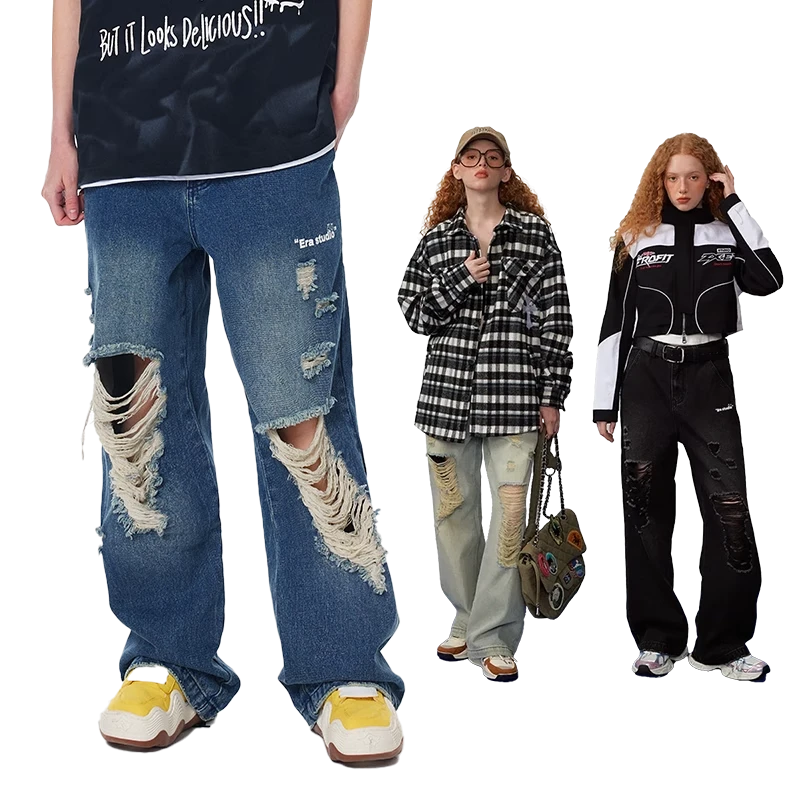 ER水洗破洞牛仔裤男女同款【Yamy张峻豪同款】Erkz2325929