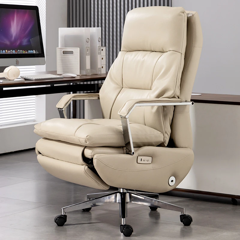 安意牛皮老板椅办公室舒适久坐高端电脑椅家用真皮电动可躺午睡椅