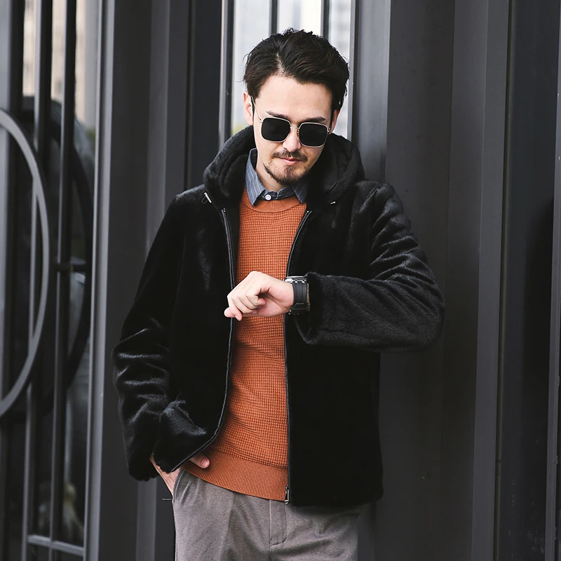 【新疆包邮】2024连帽高端轻奢男士貂绒外套加厚保暖休闲男