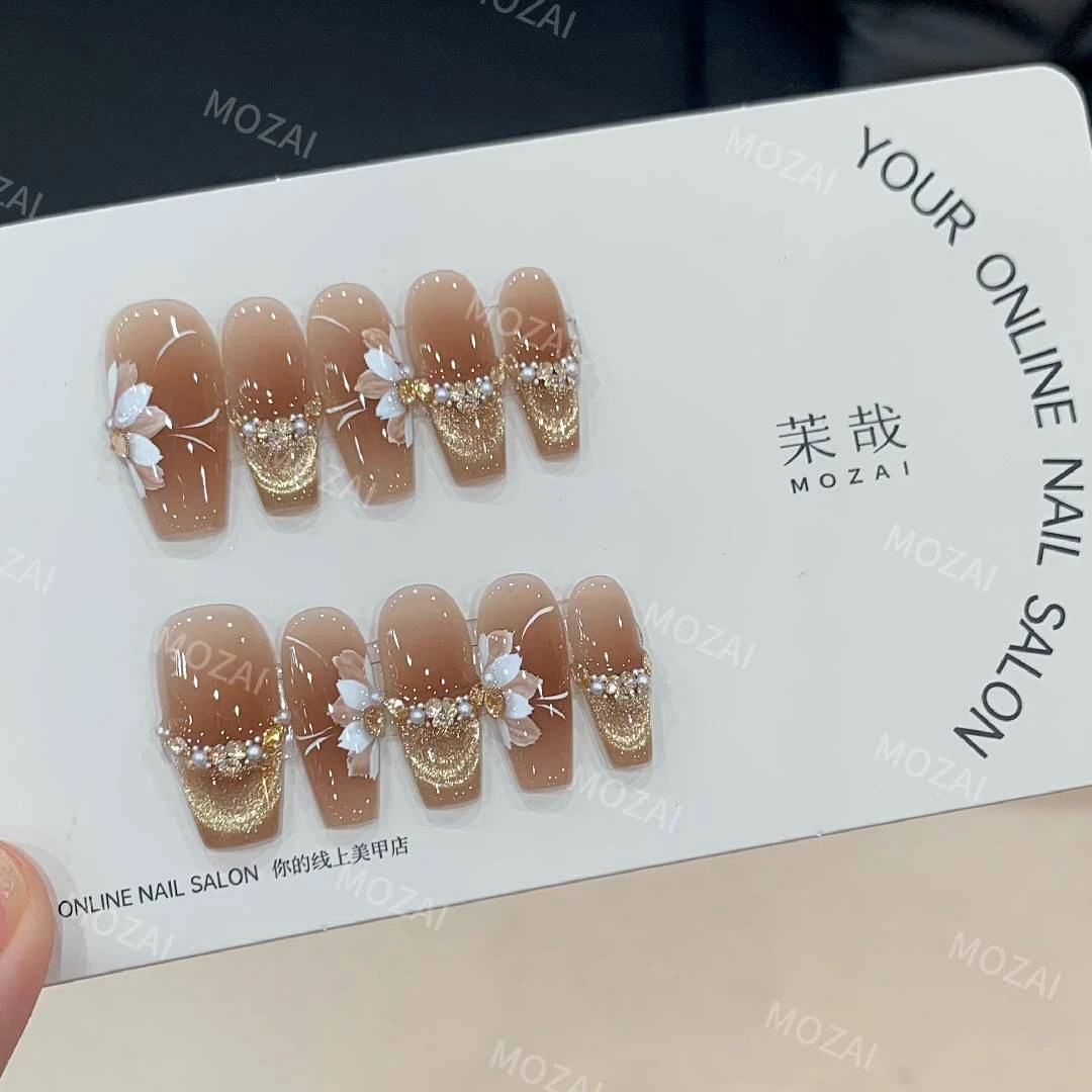 茉哉【花落金池】纯手工定制美甲拆卸穿戴甲A3194