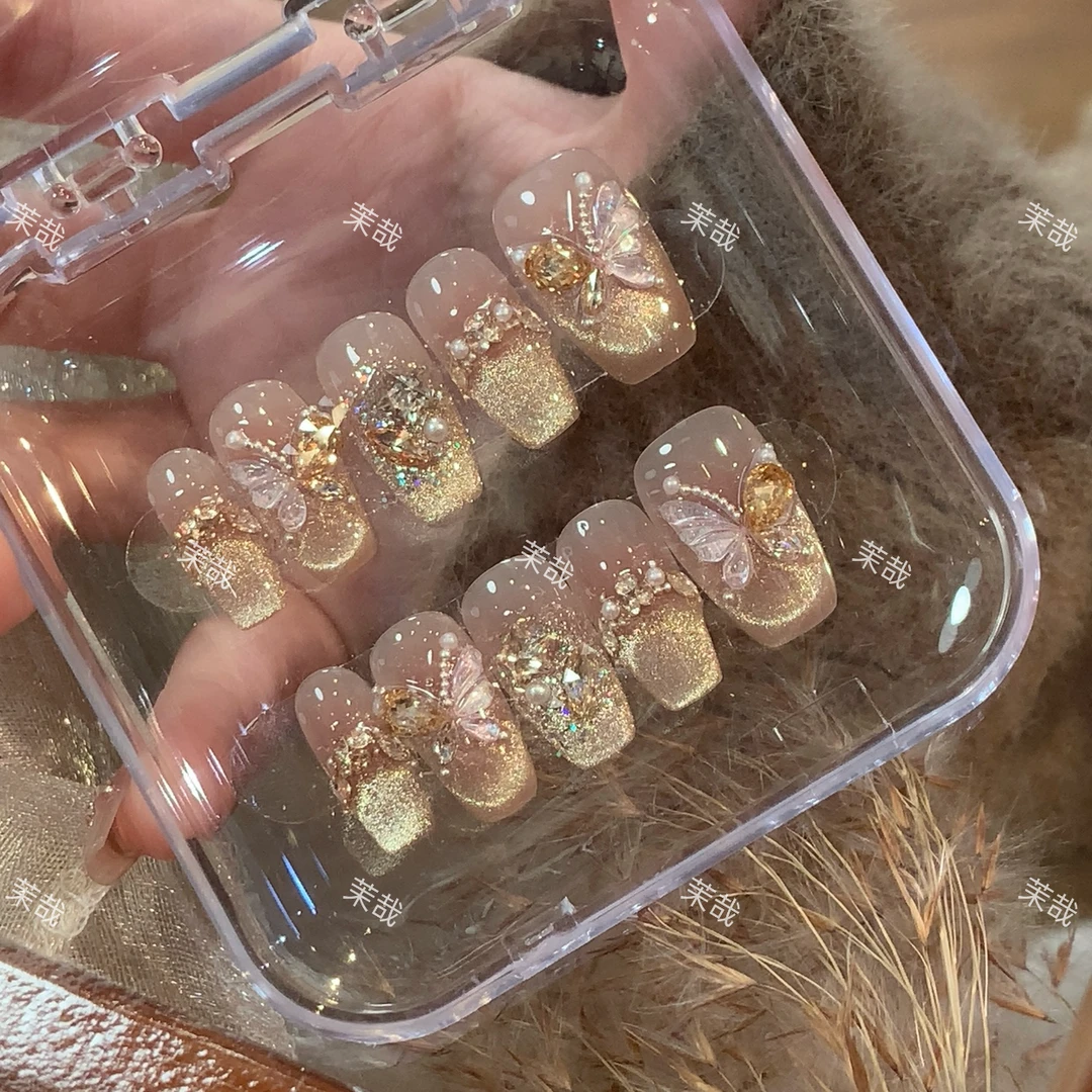 茉哉【烫金蝴蝶】纯手工定制拆卸穿戴甲A3257