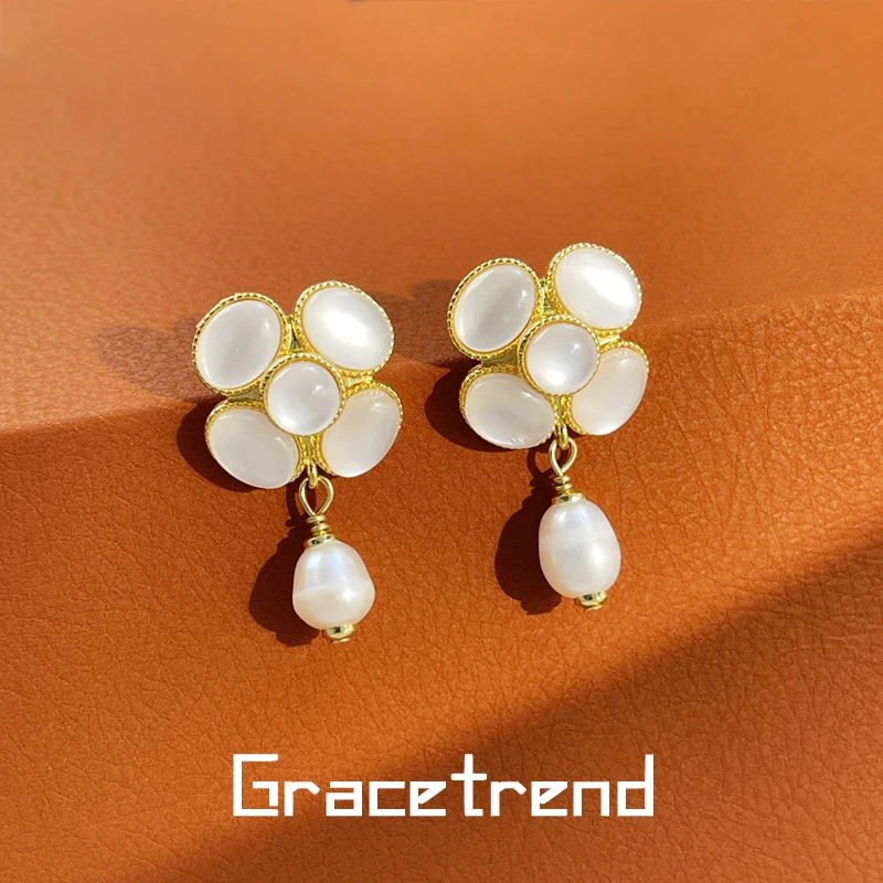 Grace trend 铜合金耳饰 浅金色小香风山茶花耳环饰品D-147 EE085