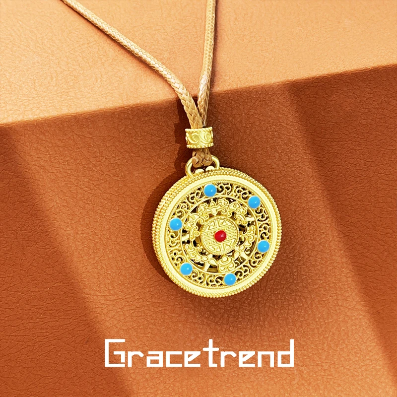 Grace trend 铜项链 八宝罗盘吊坠金色项链女精致设计D-420 EE074