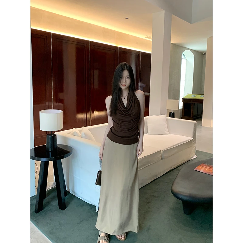 王少女的店【清清】卡其色直筒显瘦半身裙夏季气质裙子B23583S42