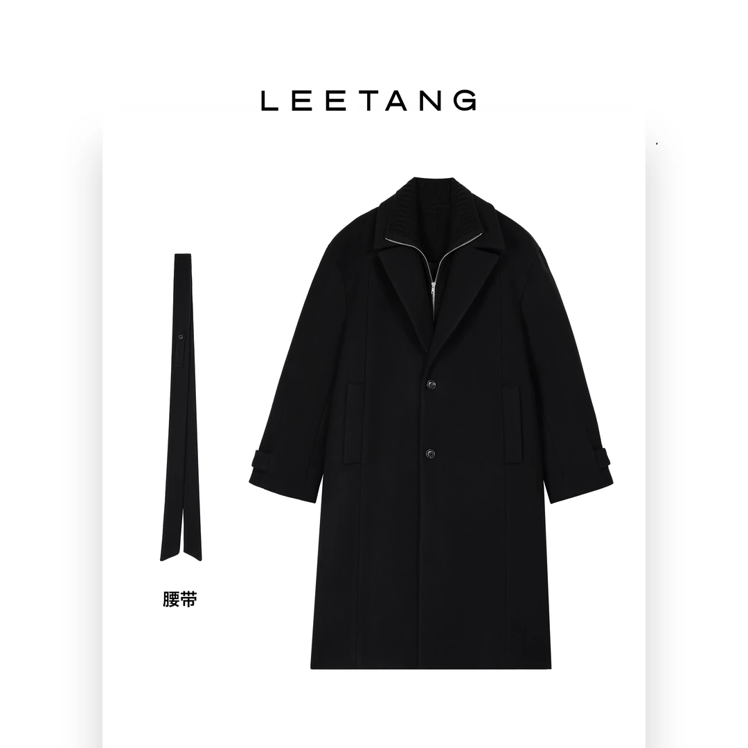 【LEETANG】极简休闲拼接毛呢大衣LT-X0201