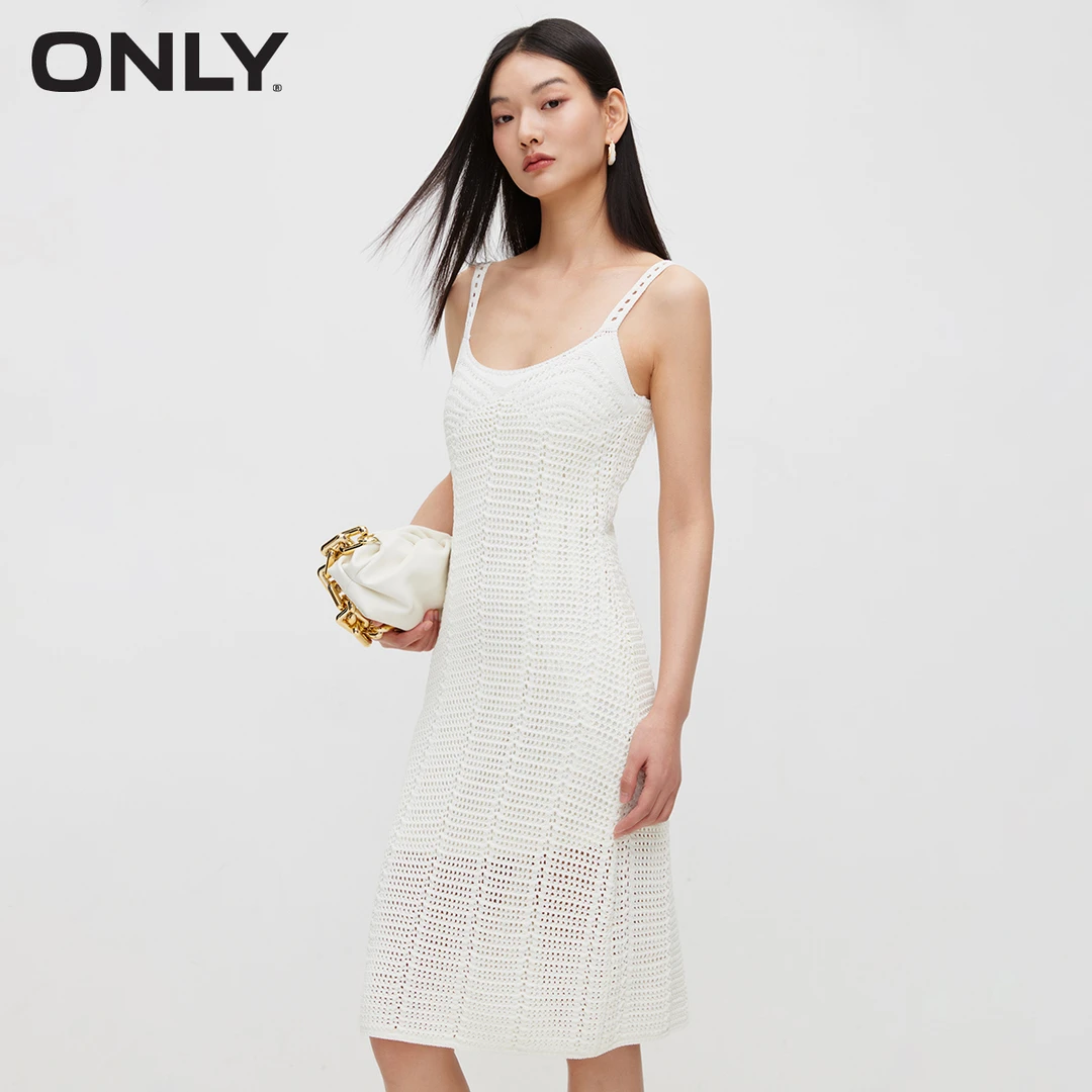 ONLY2024秋季新款休闲百搭U型领修身针织吊带连衣裙女|124146007