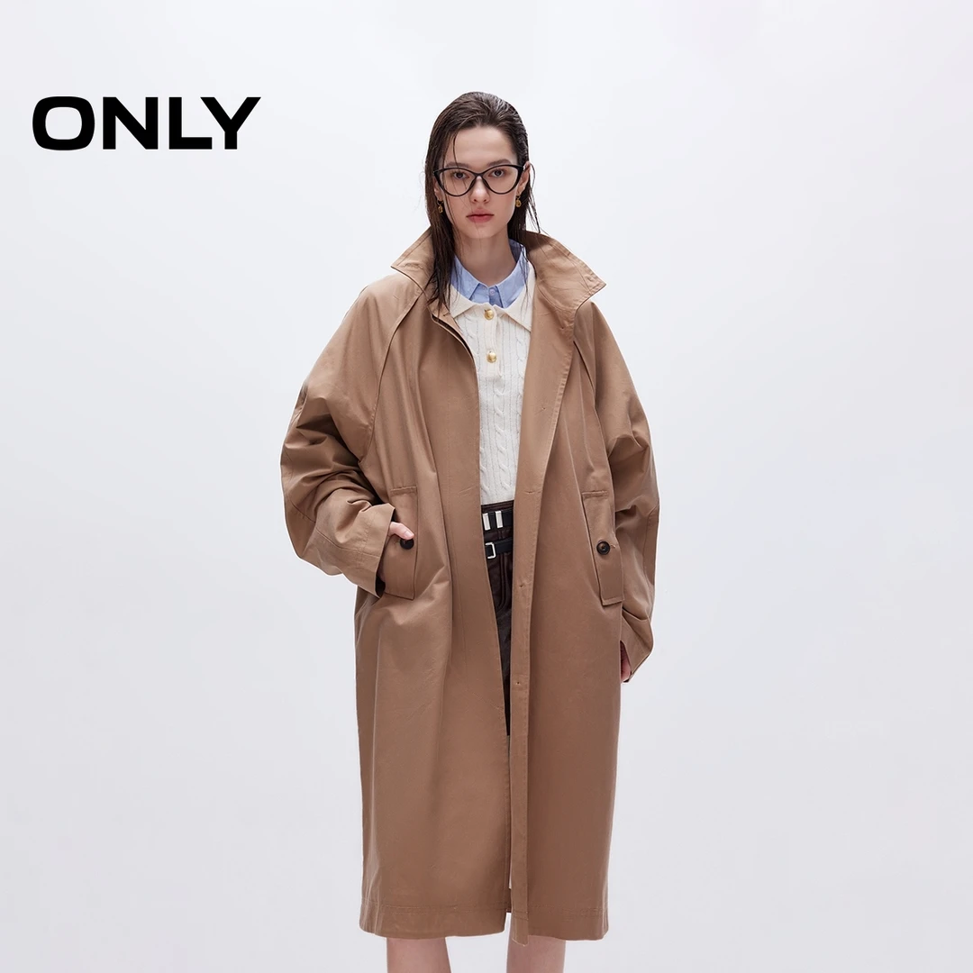 ONLY2025秋季新款潮酷百搭宽松立领中长款风衣外套女|125136020