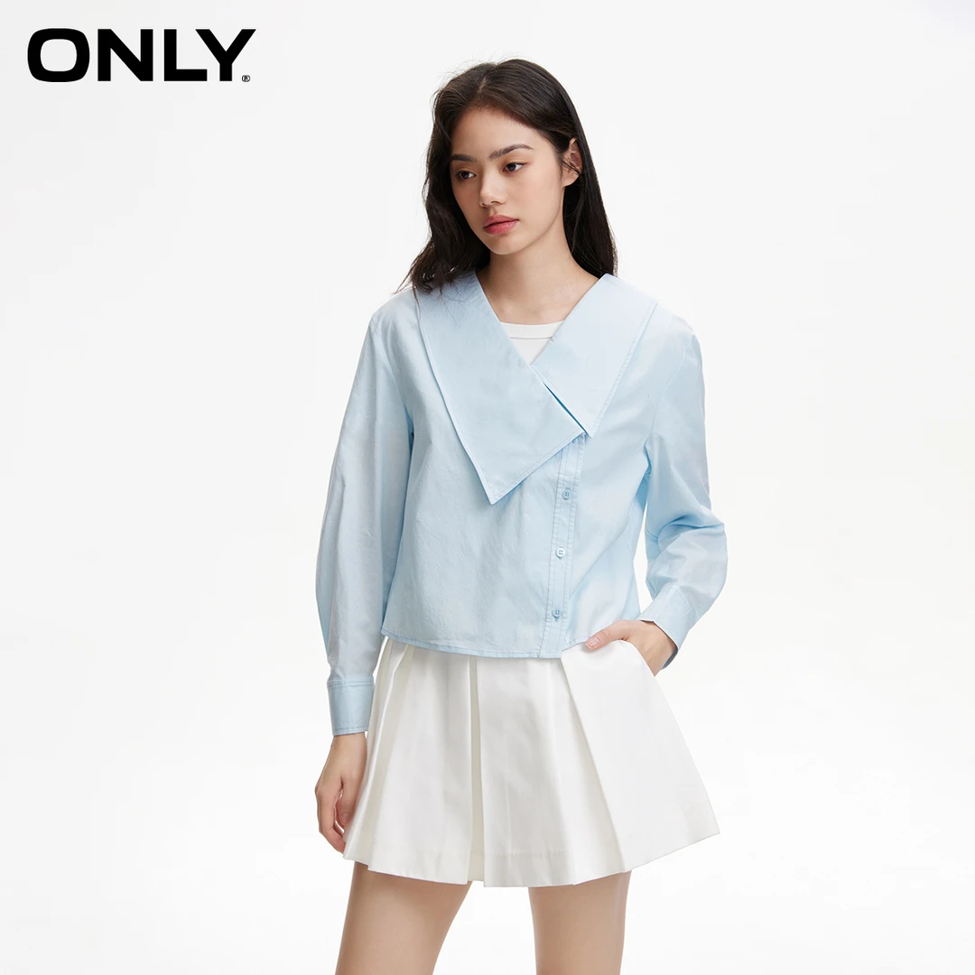 【赵老板专属】ONLY轻奢小众不对称大翻领宽松短款衬衫女|124105023