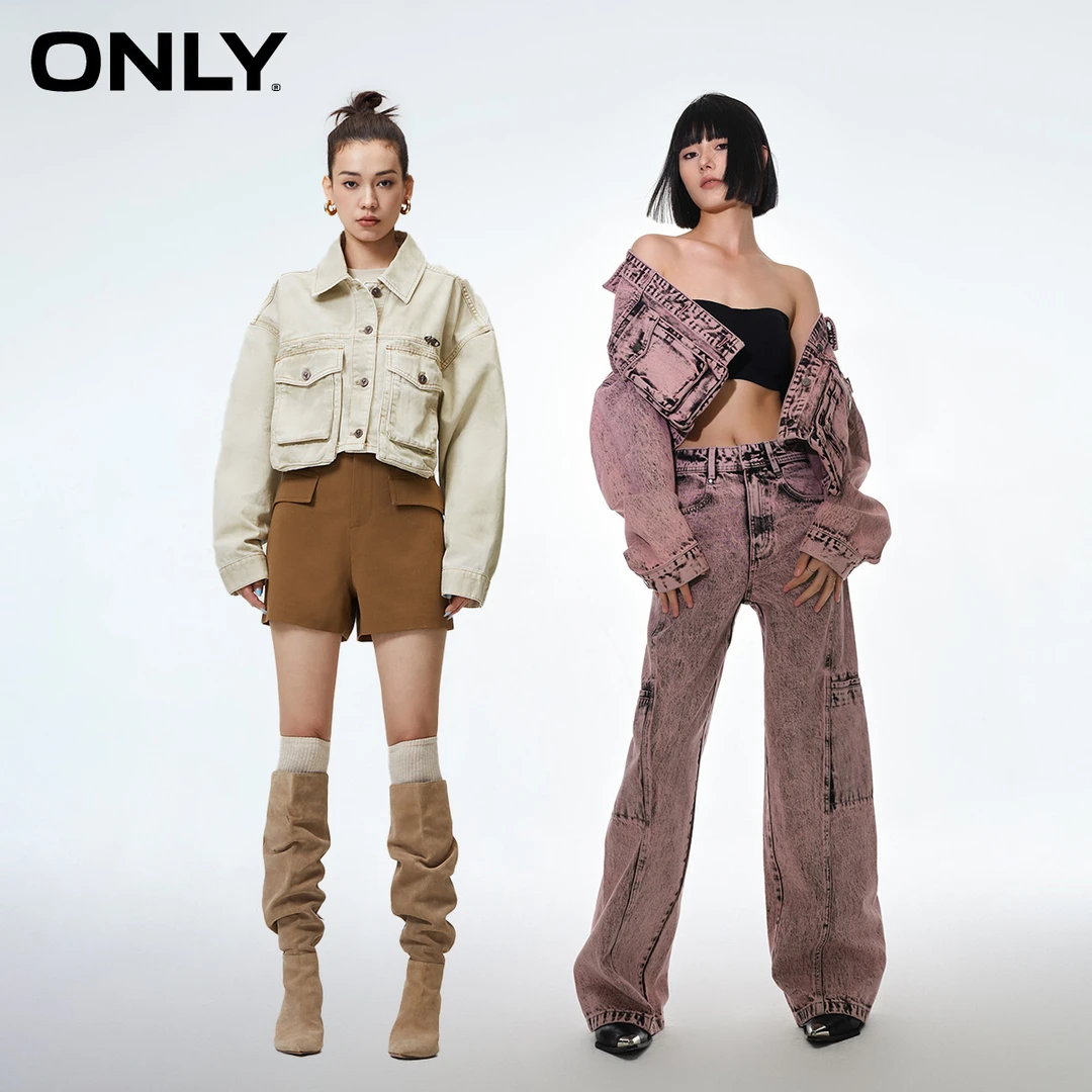 【平子专属】ONLY冬季时尚宽松翻领短款长袖牛仔外套女|123454017