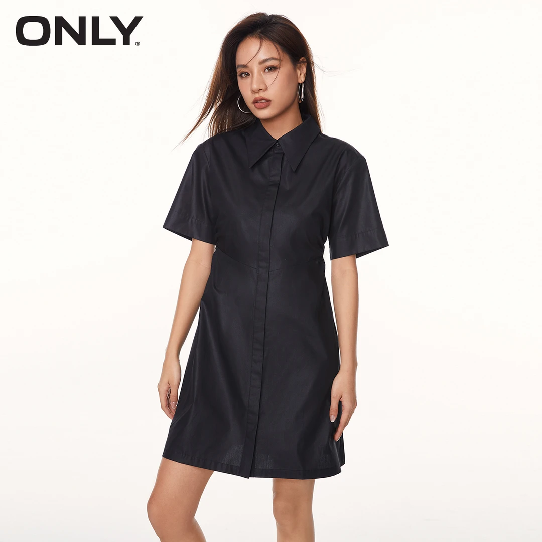 ONLY夏季时尚气质通勤风短款短袖收腰显瘦衬衫连衣裙女|123207049