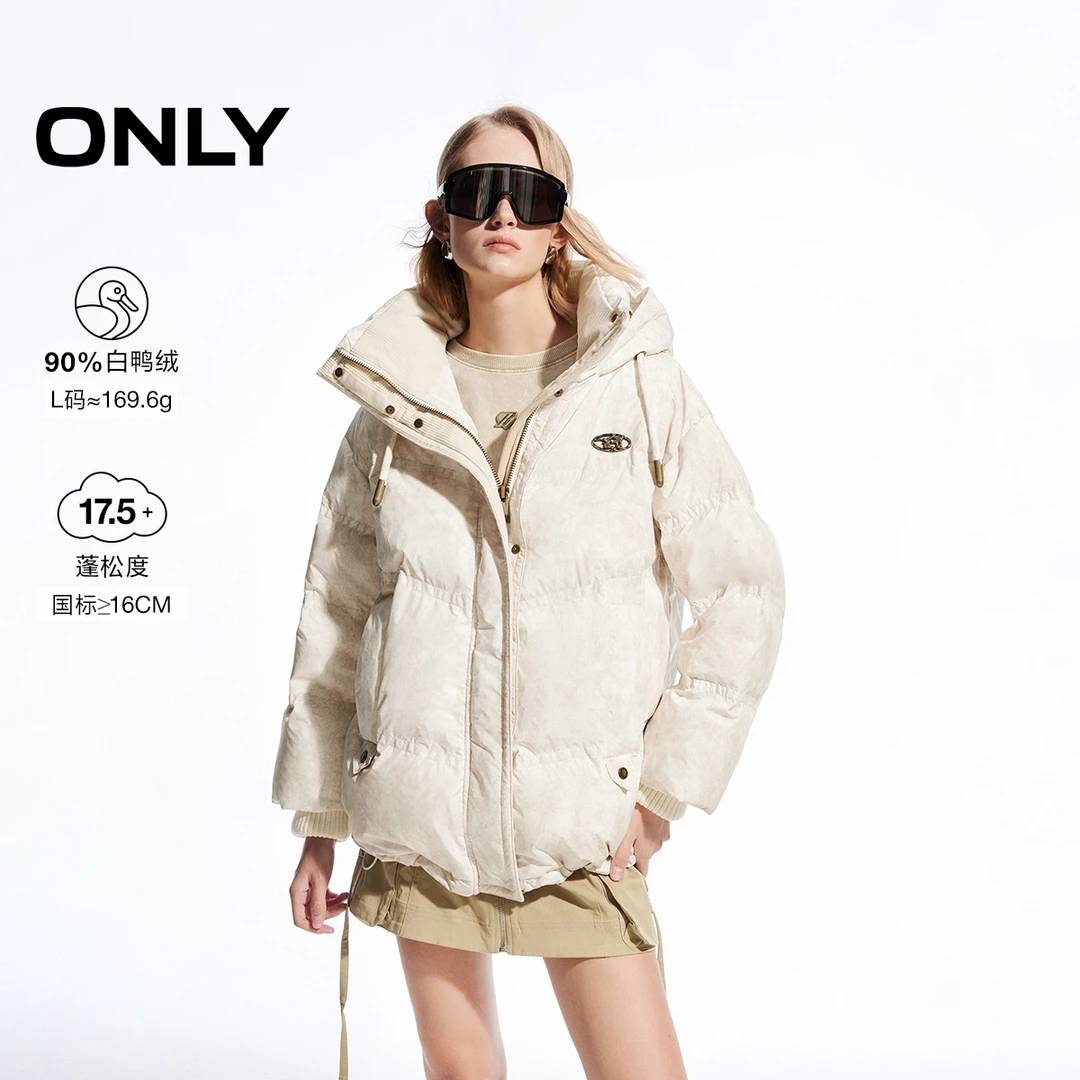 【90羽绒】ONLY2025冬季新款90白鸭绒工装风宽松羽绒服女|124423082