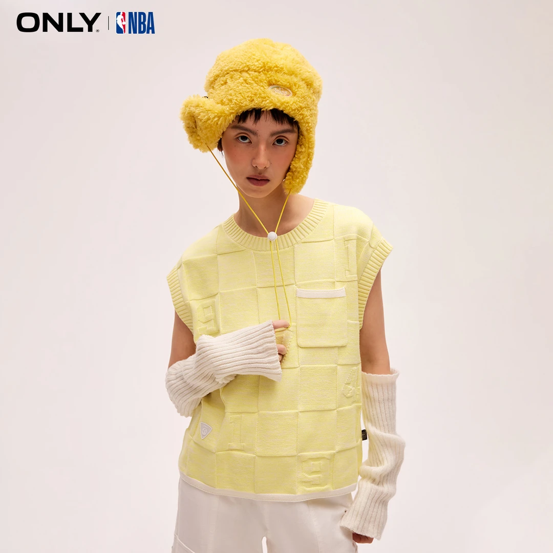 ONLY2025春季新款NBA联名款格纹无袖撞色针织衫女|124124007