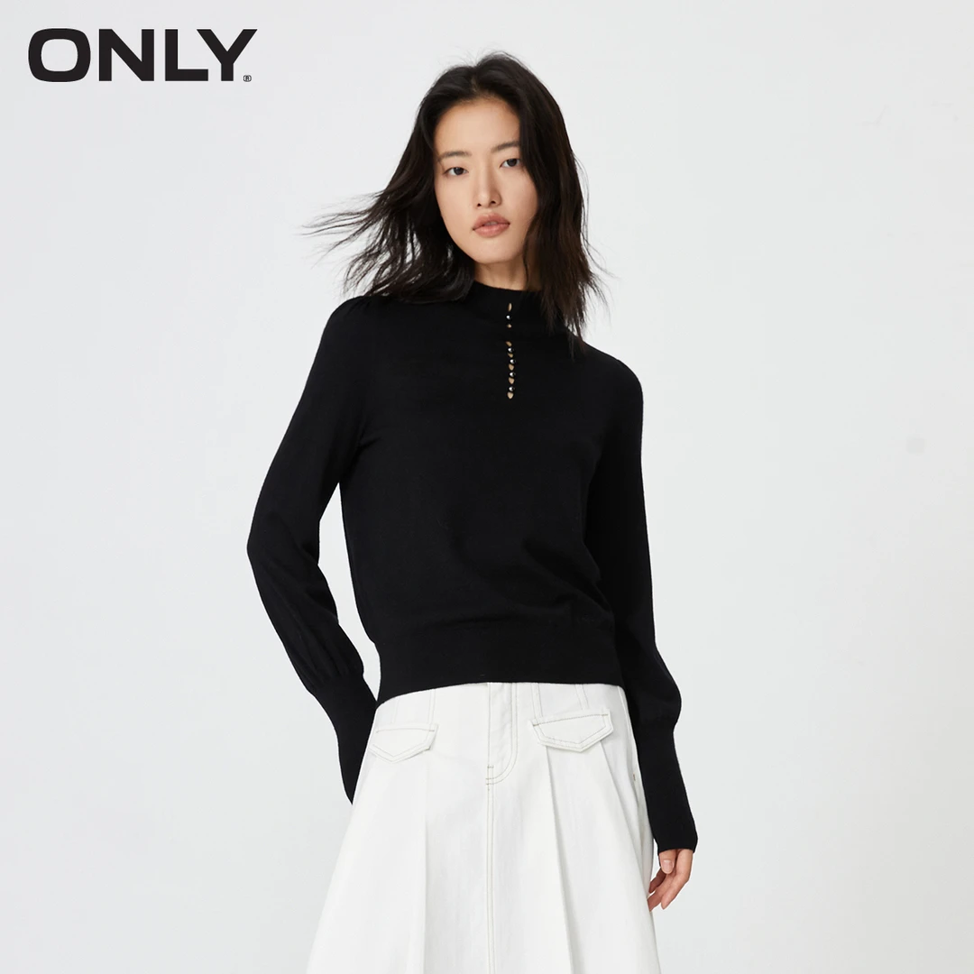 ONLY秋冬新款时尚百搭黑色修身高领打底长袖针织衫女|123424009