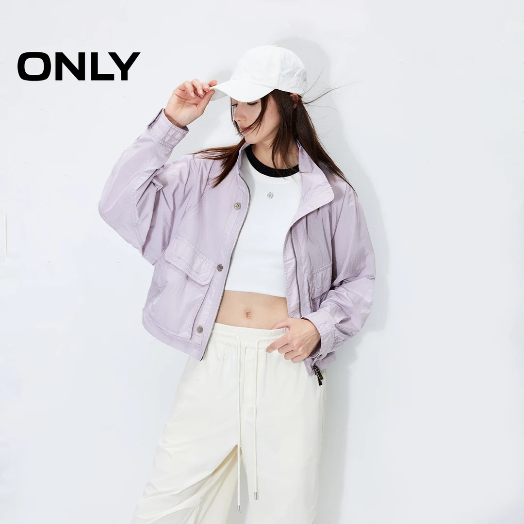 ONLY2024秋季新款休闲立领插肩袖宽松纯色风衣外套女装|124336020