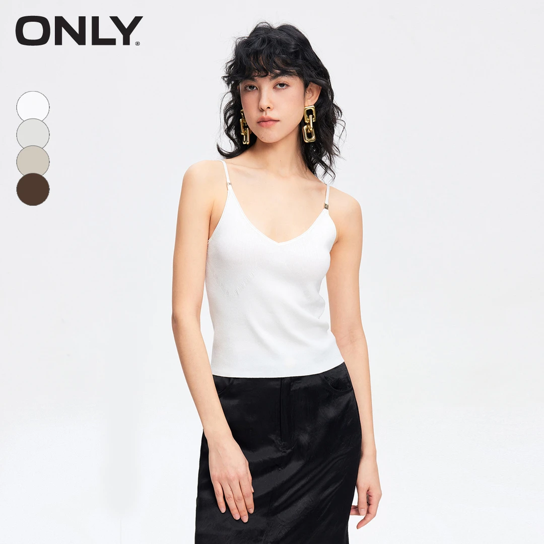 ONLY2025初秋新款时尚简约纯色V领短款吊带针织衫女|124124029