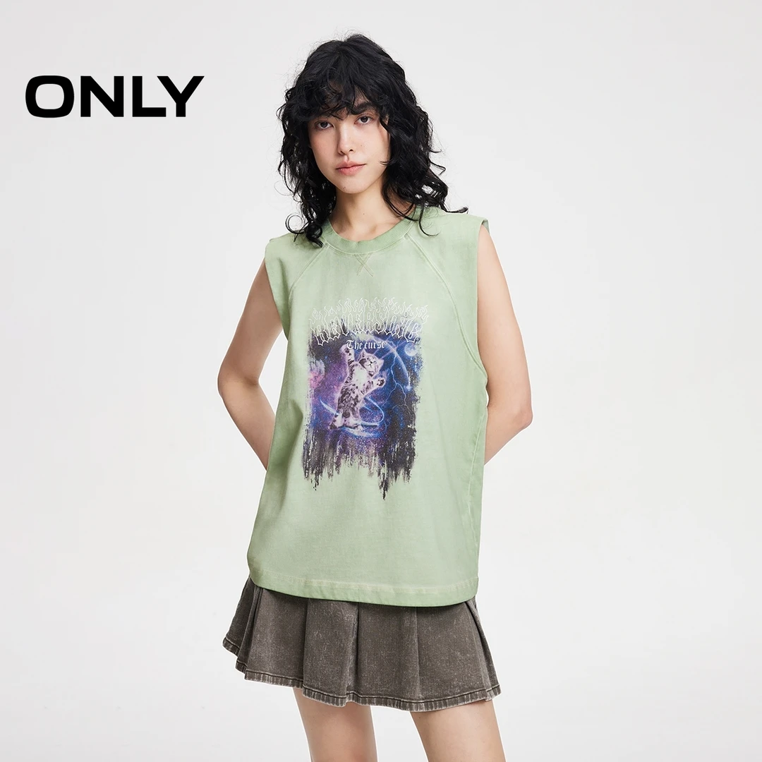 ONLY2024初秋新款时尚潮流个性宽松无袖印花背心T恤女|124103003