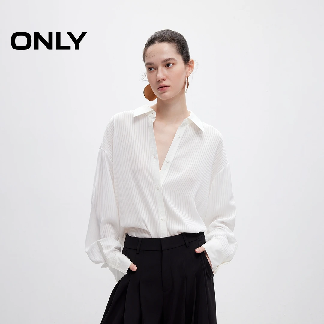 ONLY2025秋季新款时尚通勤风宽松落肩翻领长袖衬衫女|125205001