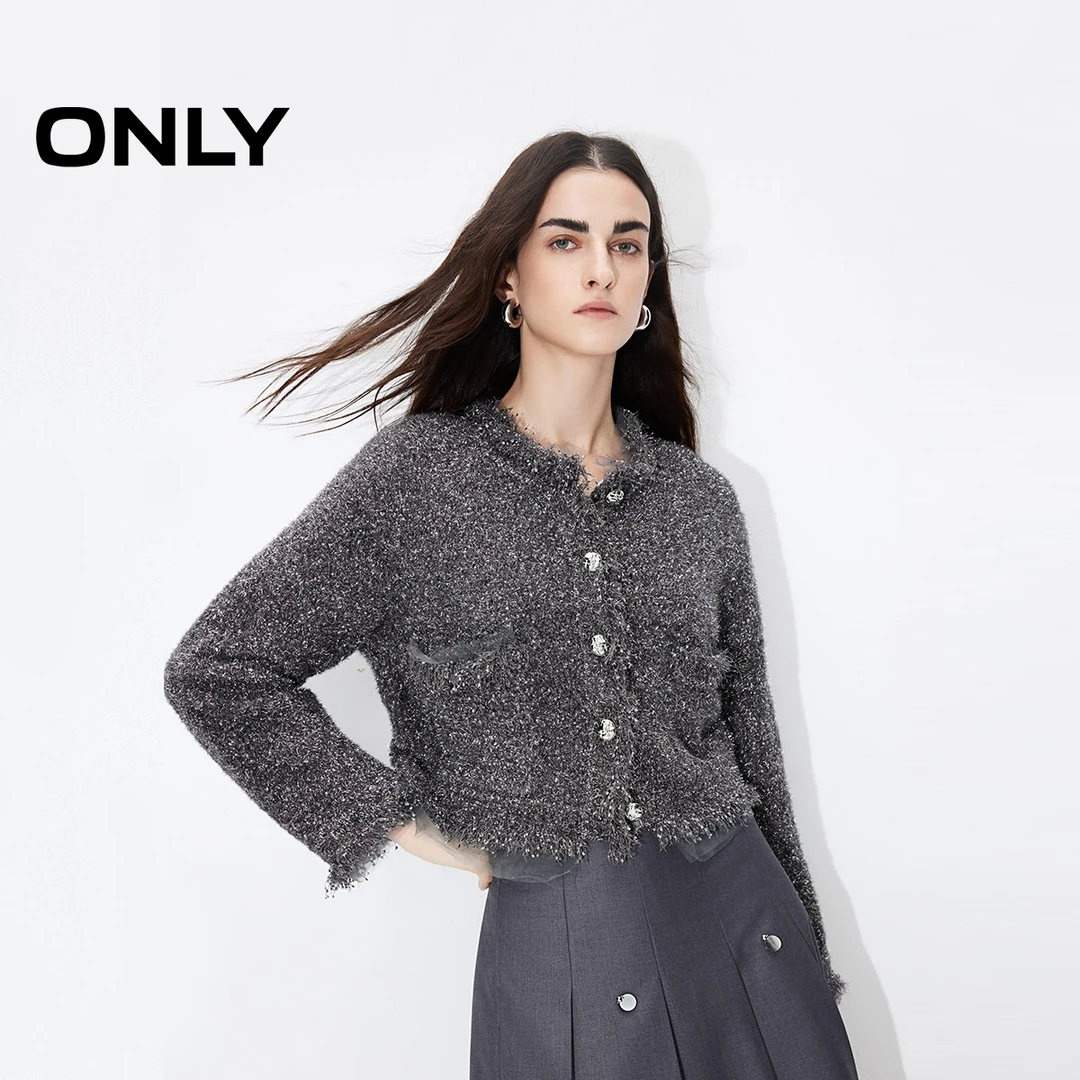ONLY2025秋季新款设计感小香风亮片长袖开衫针织衫女装|12433B009