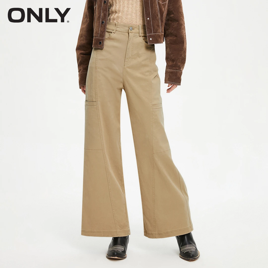 ONLY2023秋季新款时尚百搭宽松高腰直筒长裤休闲裤女|123350003
