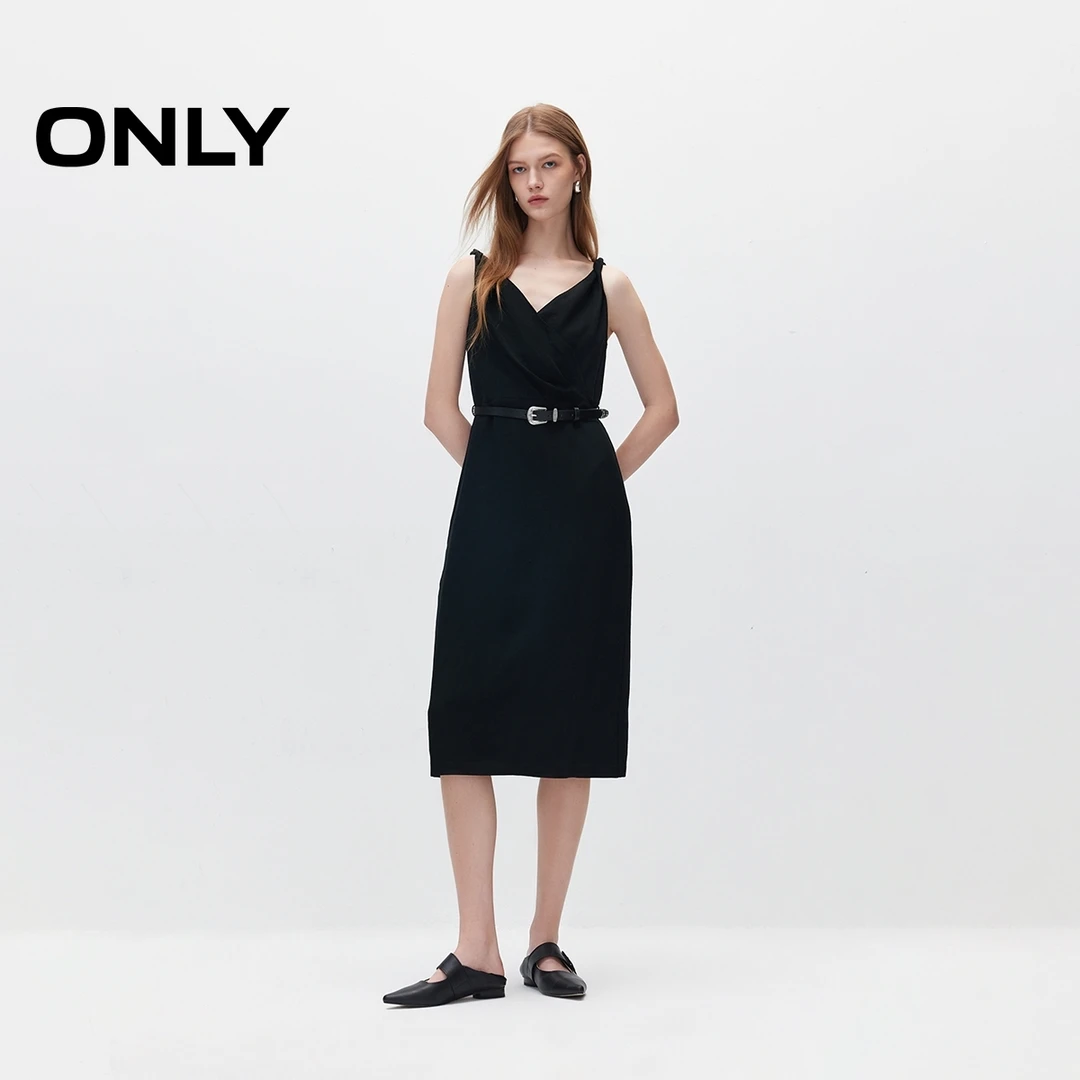 ONLY2024秋季新款质感立体修身显瘦V领收腰吊带连衣裙女124307020
