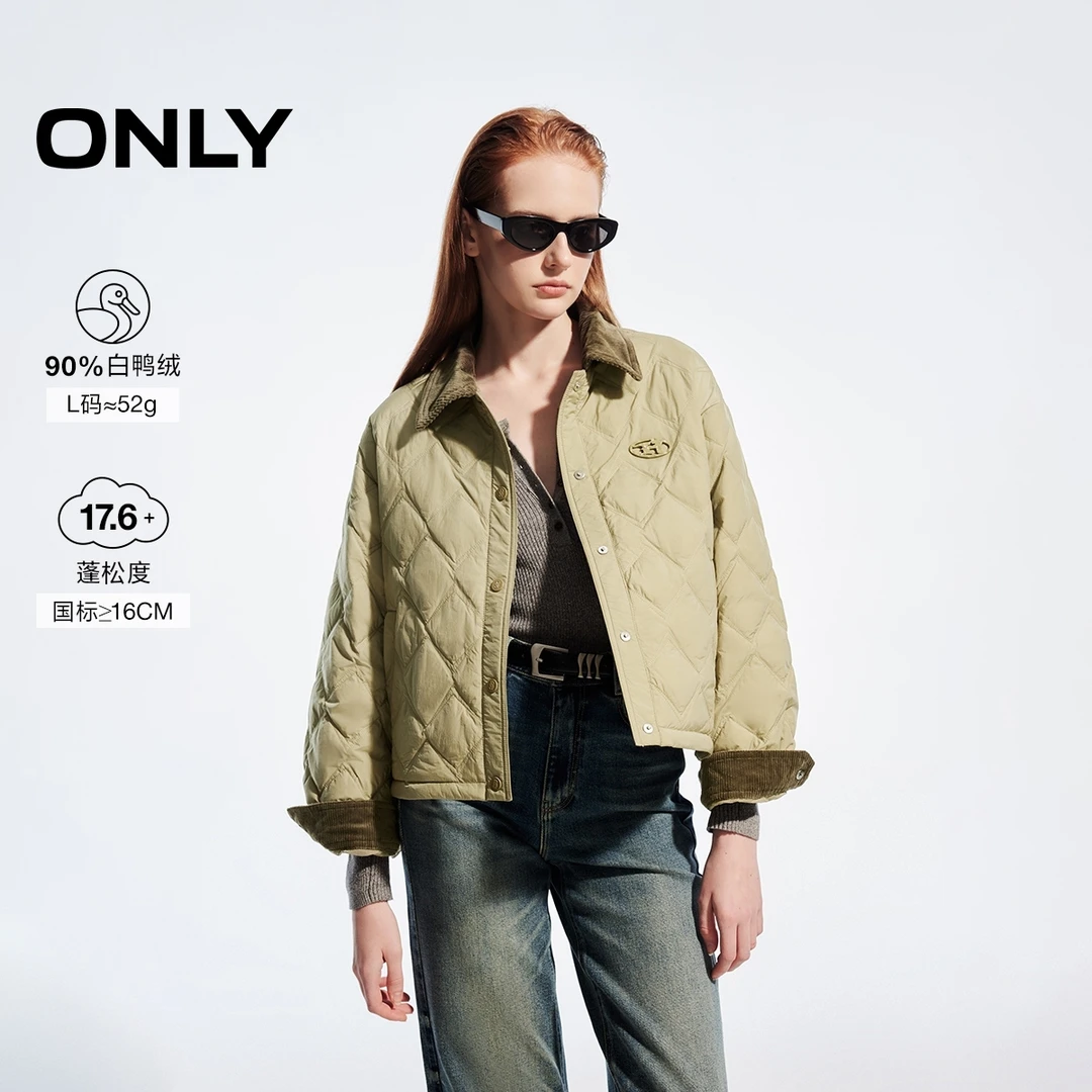 ONLY2025冬季新款90白鸭绒轻盈短款宽松衬衫式羽绒服女|124423075