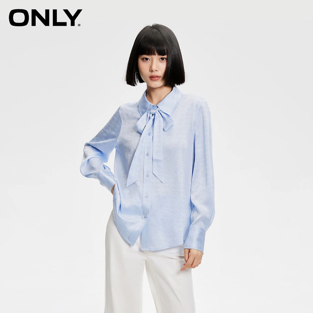 【陈大可专属】ONLY新款设计感绑带字母印花拼接衬衫女|124105009