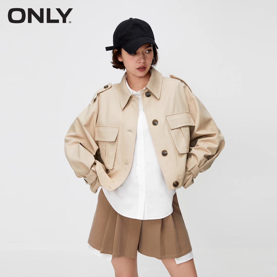 ONLY秋季新款通勤风百搭宽松翻领大口袋短款外套女|123336009
