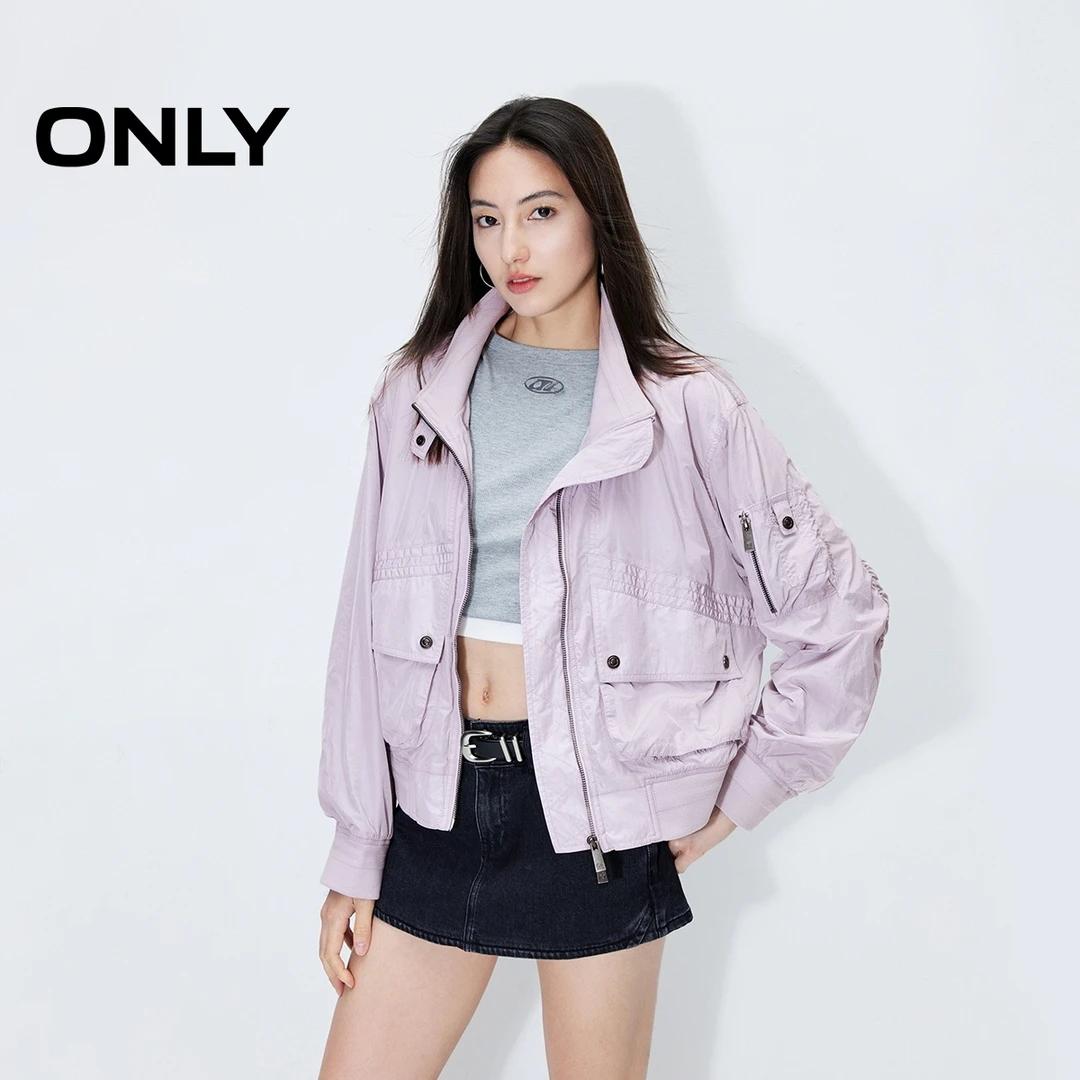 ONLY2024秋季新款时尚宽松纯色风衣夹克短外套女装|124336019