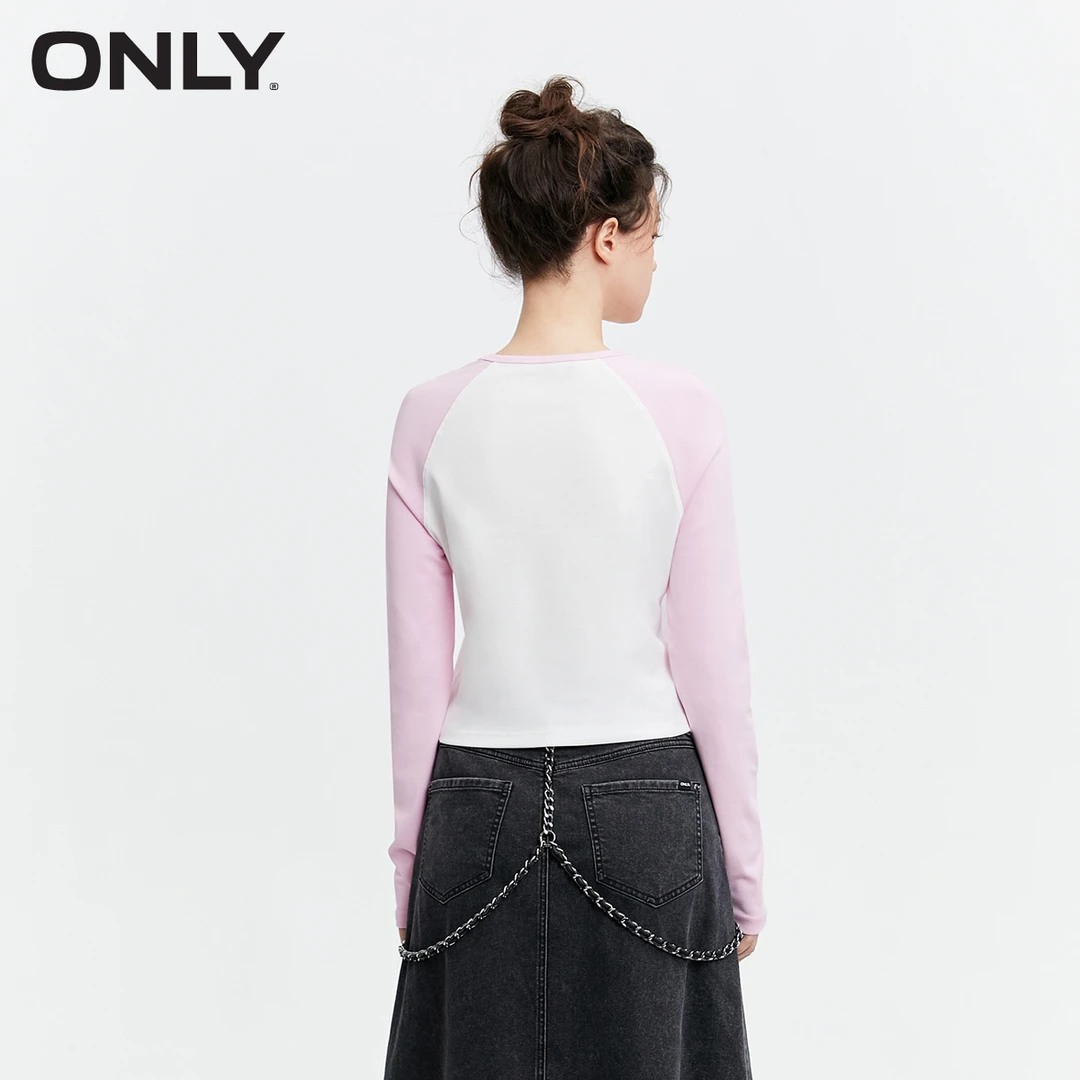 【赵老板专属】ONLY插肩袖修身长袖短款T恤女|124102008