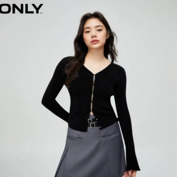 【金拐子专属】ONLY时尚浪漫经典修身V领长袖针织衫女|123413006