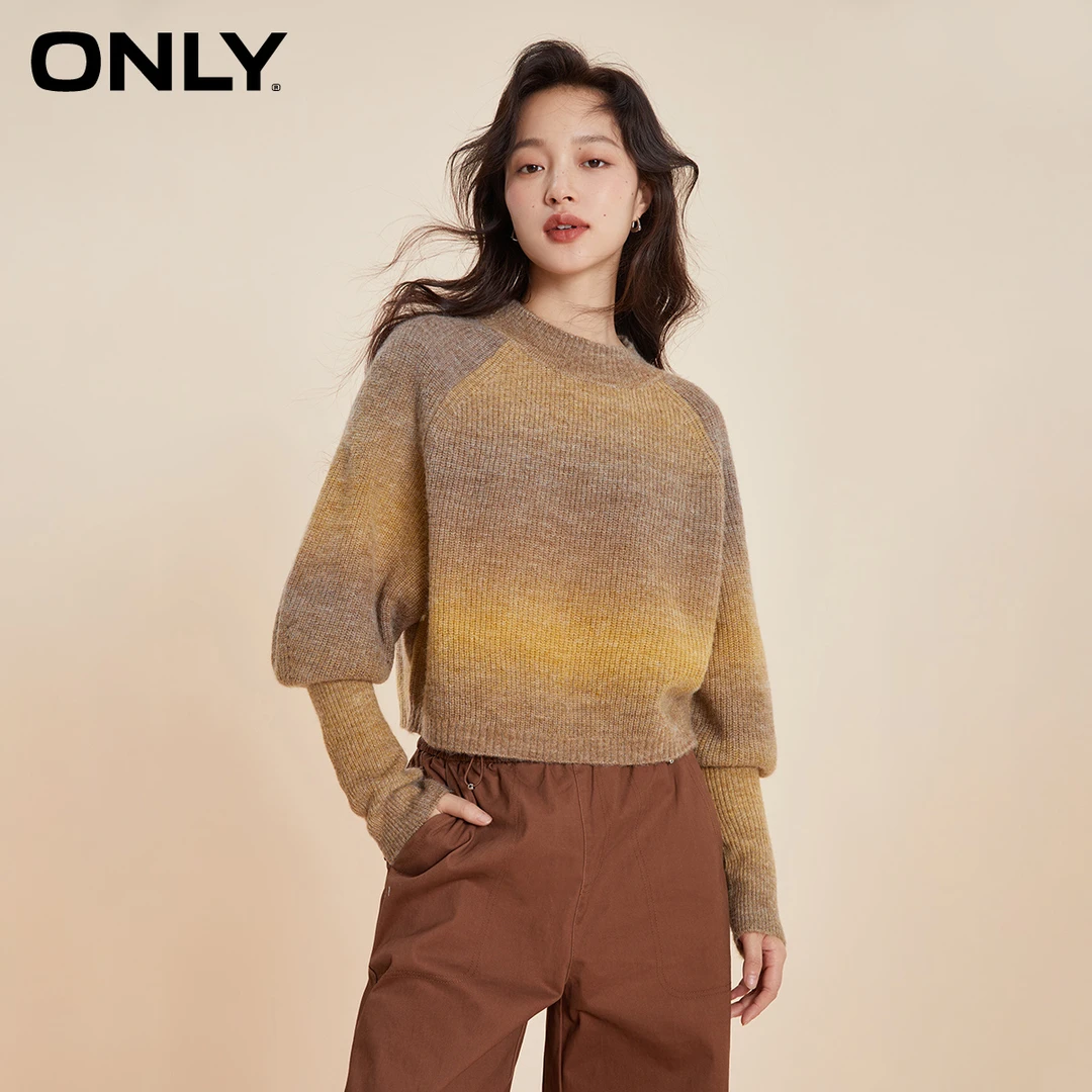 ONLY春秋新款设计感简约百搭渐变色圆领针织衫女|124113017