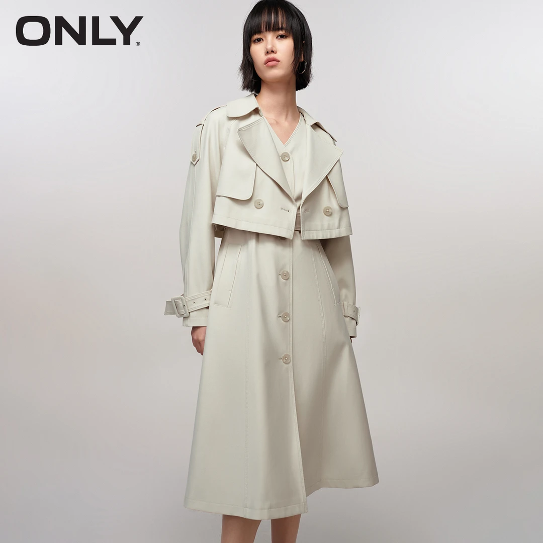 ONLY2025春季新款休闲时尚V领连衣裙套装风衣外套女|124136056