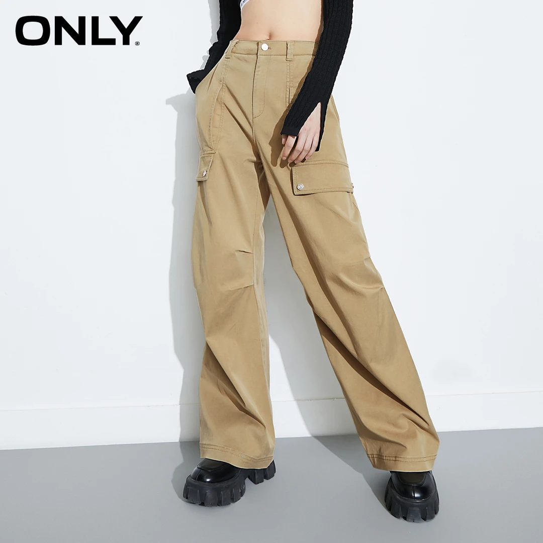 ONLY春夏新款运动百搭宽松弹力工装裤直筒休闲裤女|123314006