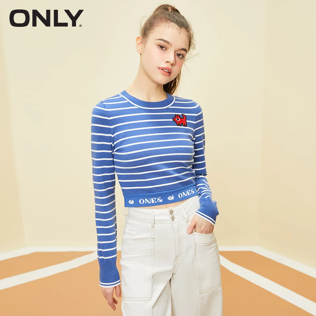 【金拐子专属】ONLY时尚百搭休闲条纹修身气质长袖针织衫|123124027