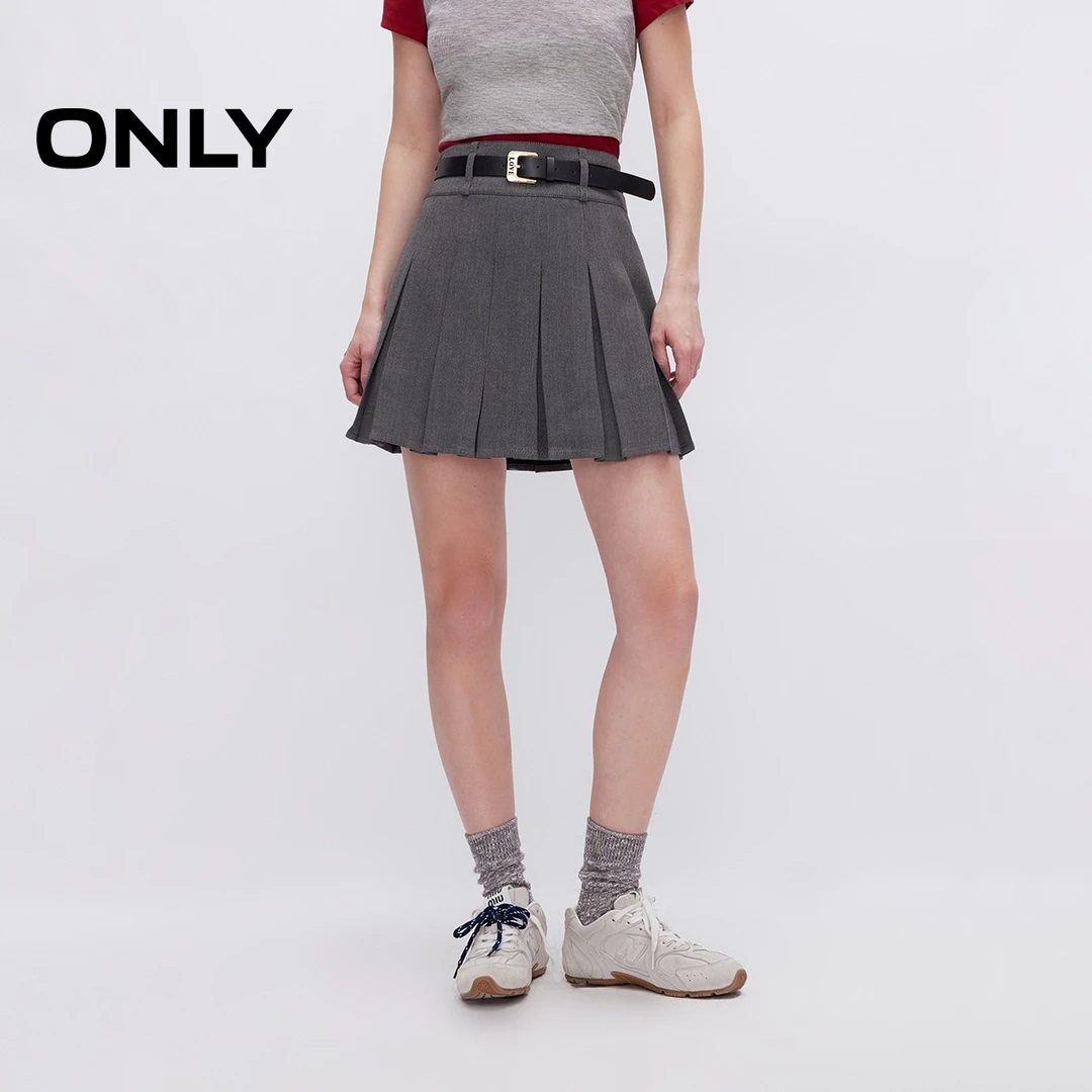ONLY2025春季新款学院风复古A字百褶裙短裙半身裙女|125116005