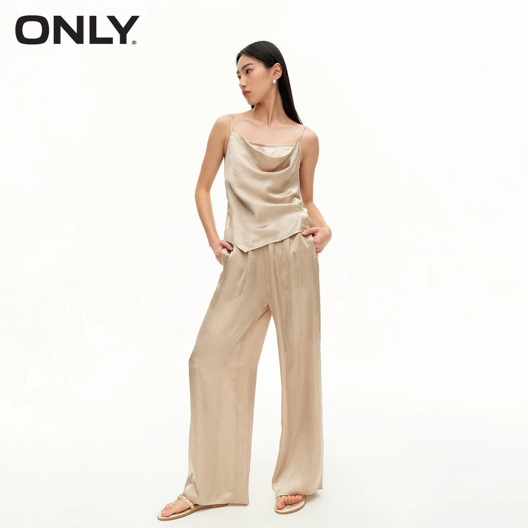 ONLY2024夏季新款时尚简约吊带高腰长款休闲裤套装女|124144001
