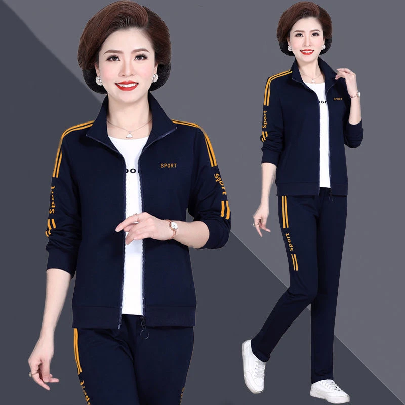 中老年妈妈装三件套大码女装休闲套装外套女潮春秋季韩版运动服