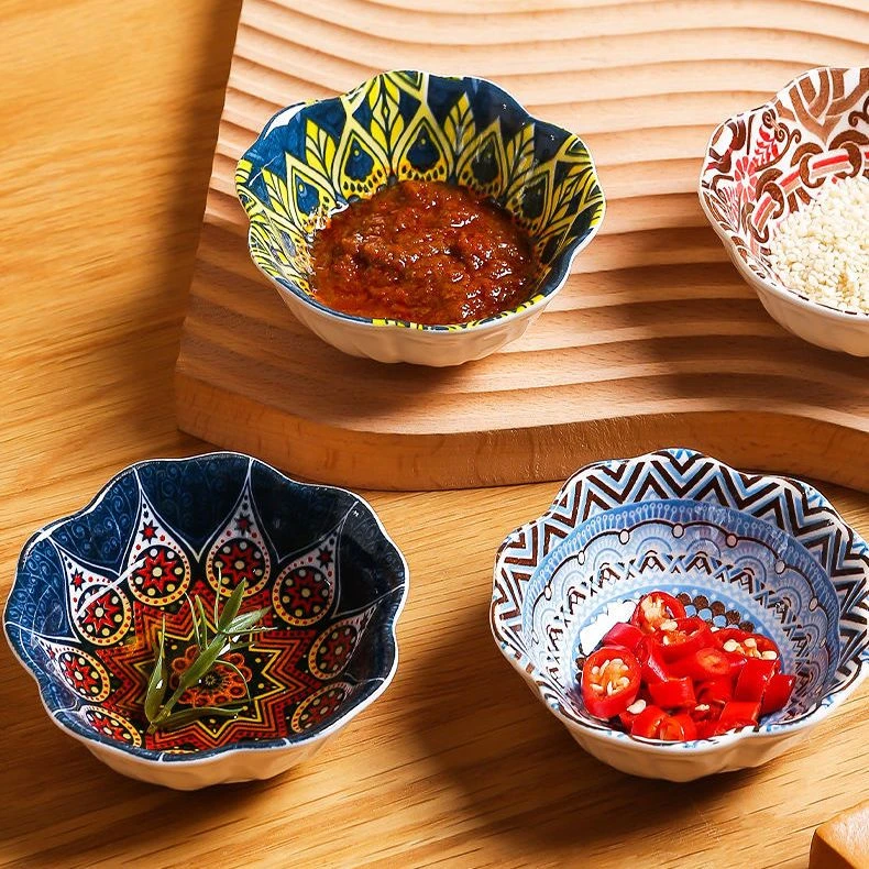 日式陶瓷家用釉下彩蘸料碟4个装混色组合调味碟