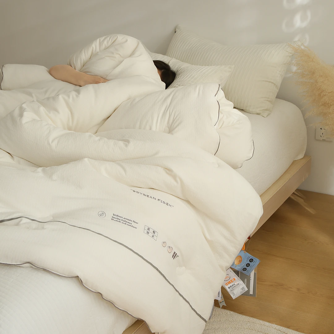 提花大豆被大豆纤维冬被加厚单人被子双人春秋被子母被纯色