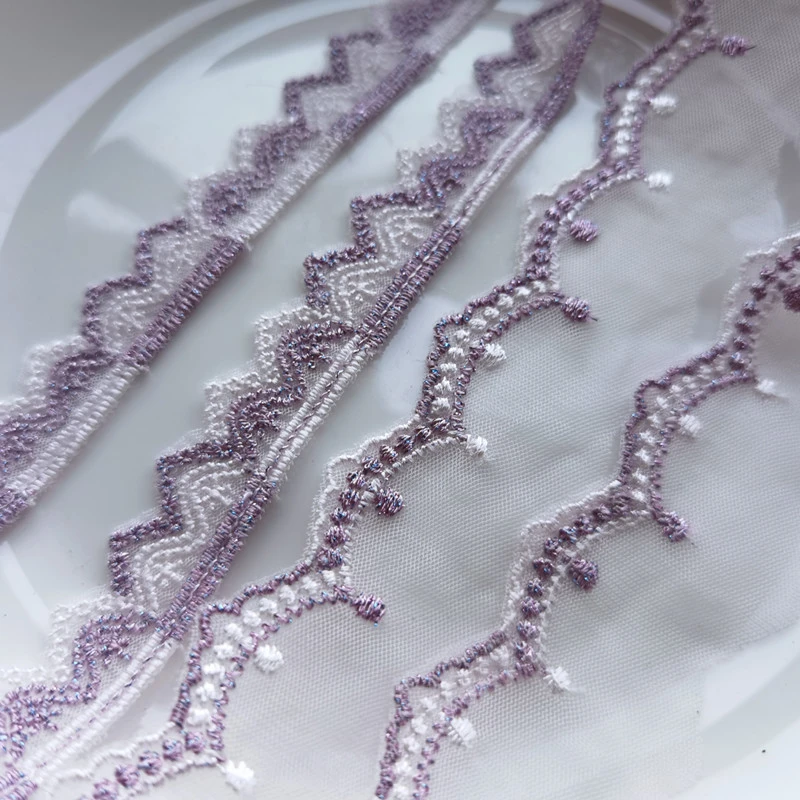12米浅紫色单边幻彩线 lo裙子花边木耳打褶子花边