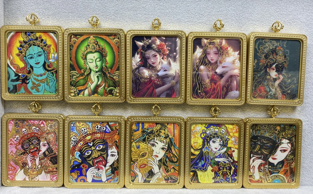 （新店活动专拍链接）唐卡单面热贡画风吊坠扎基扎基拉姆唐卡