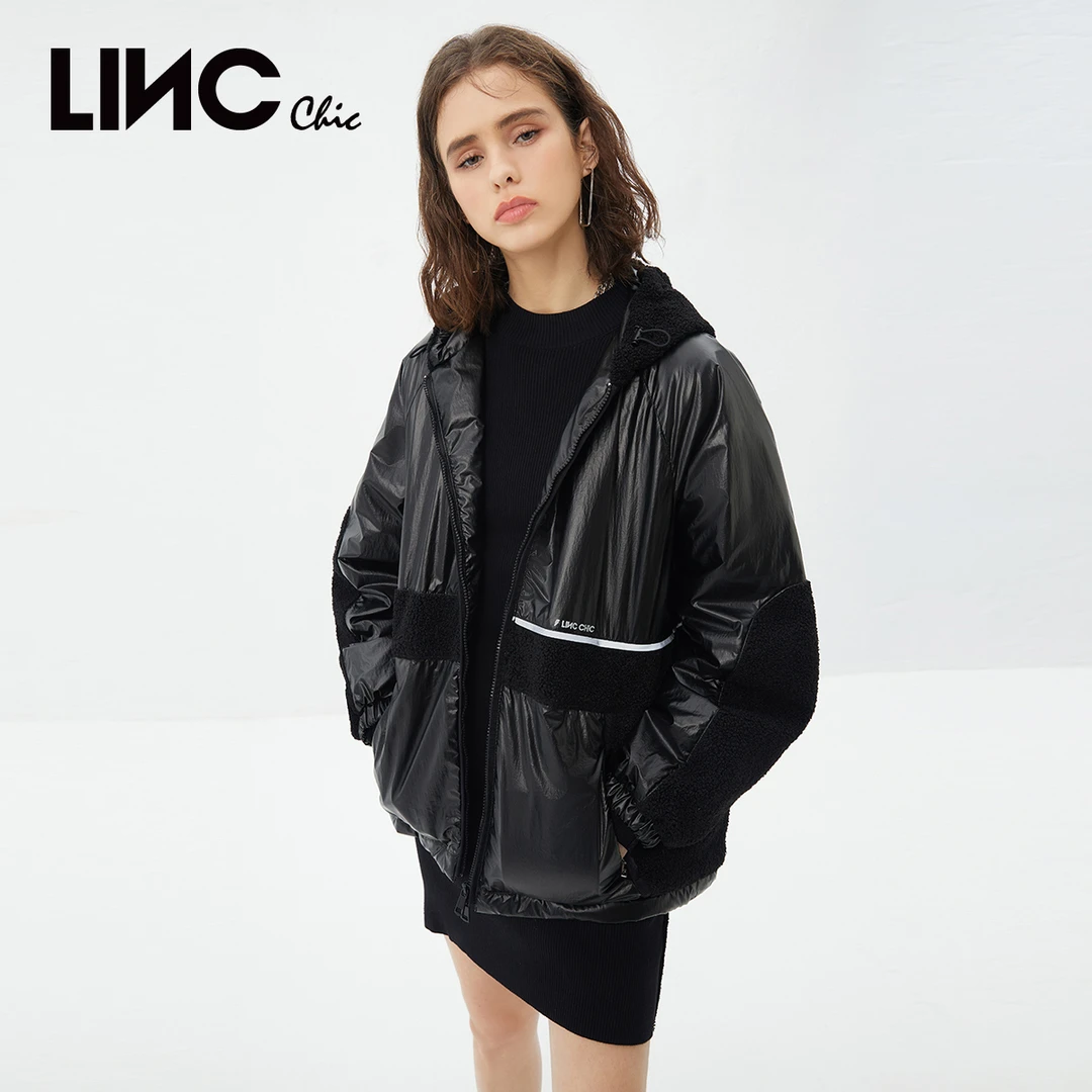 LINCCHIC/金羽杰羊羔毛拼接短款超薄羽绒服外套女装秋冬Y21802075