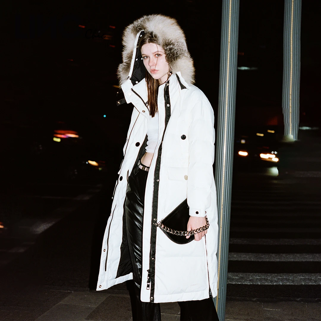 LINCCHIC/金羽杰轻奢皮草风衣感长款羽绒服Y22808350