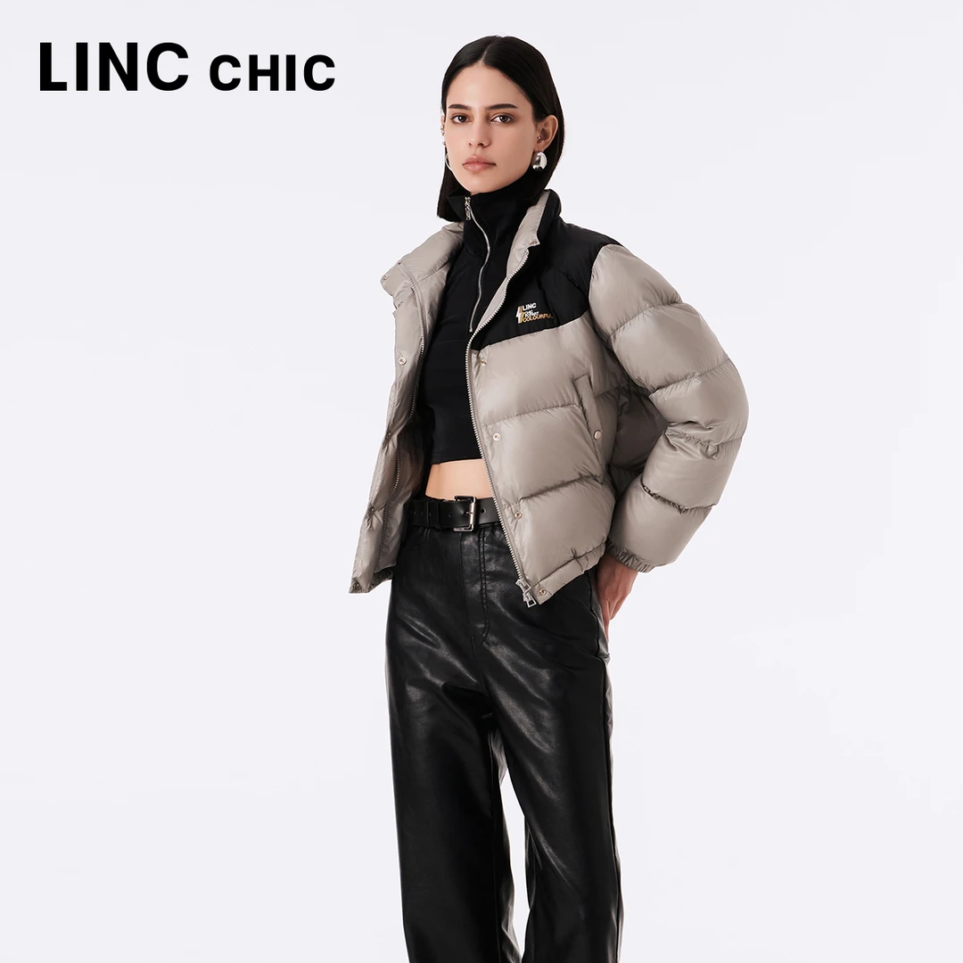 LINCCHIC金羽杰23年新款酷感超轻黑色短款箱型羽绒服女Y23801061