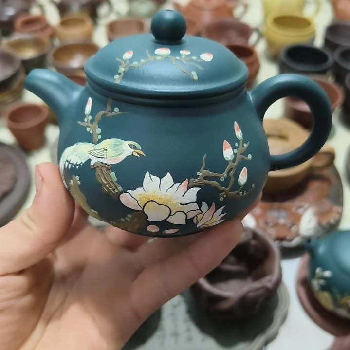 紫砂茶壶紫砂茶壶潘壶精工半手喜上眉梢