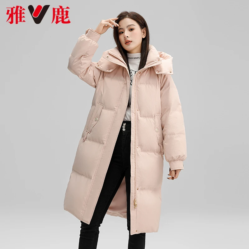 雅鹿2024新款羽绒服女冬季中长款加厚过膝抗风时尚保暖女冬装外套