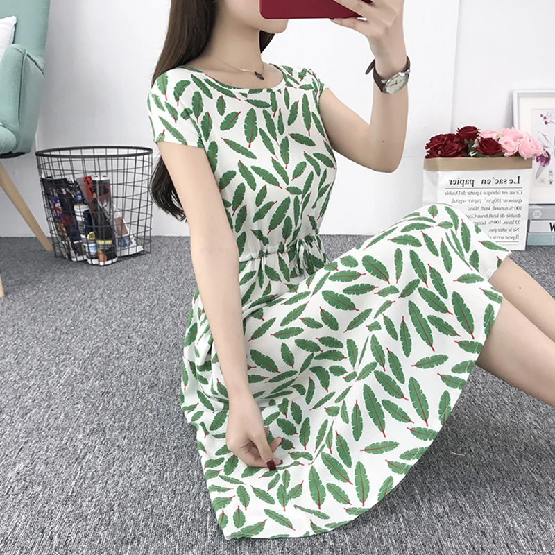 夏天薄款中长款过膝棉绸睡裙女外穿宽松时尚家居服人造棉睡衣裙子